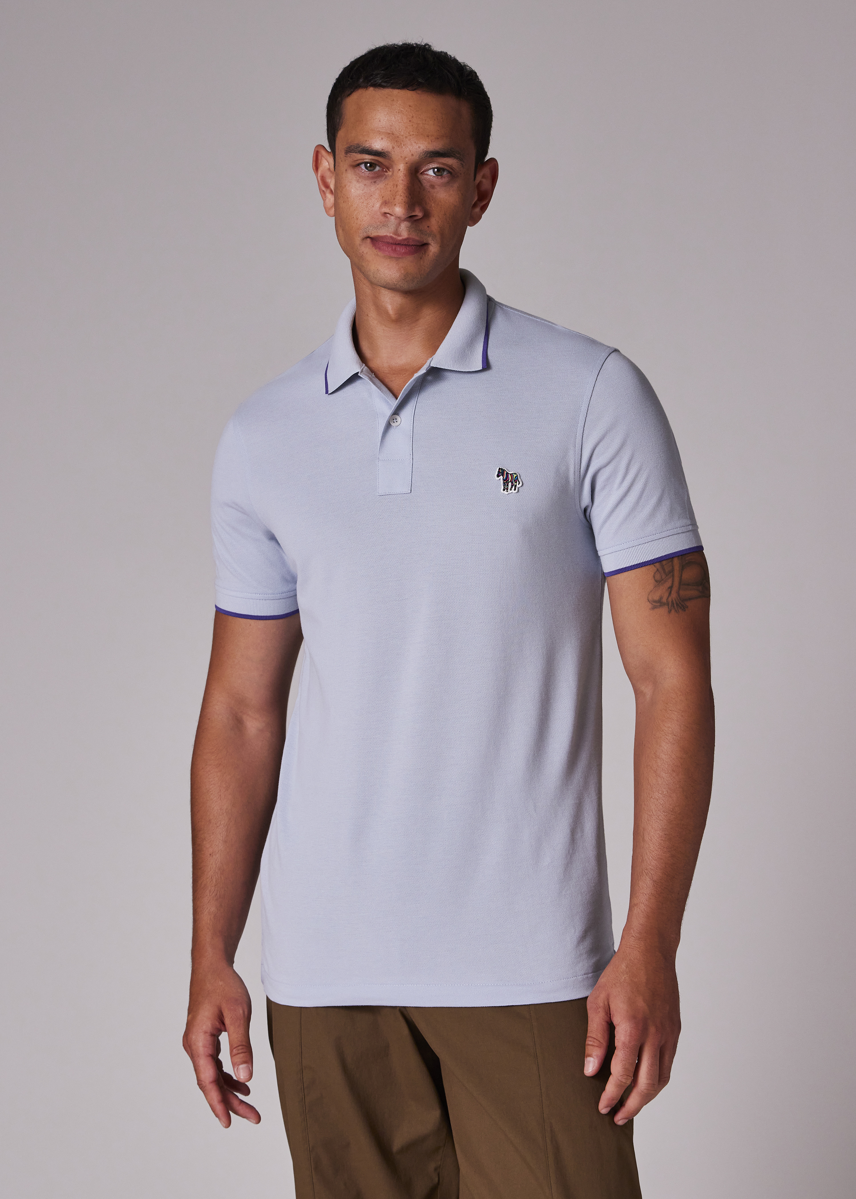 Slim-Fit Pale Blue Zebra Logo Polo Shirt With Contrast Tipping - 4
