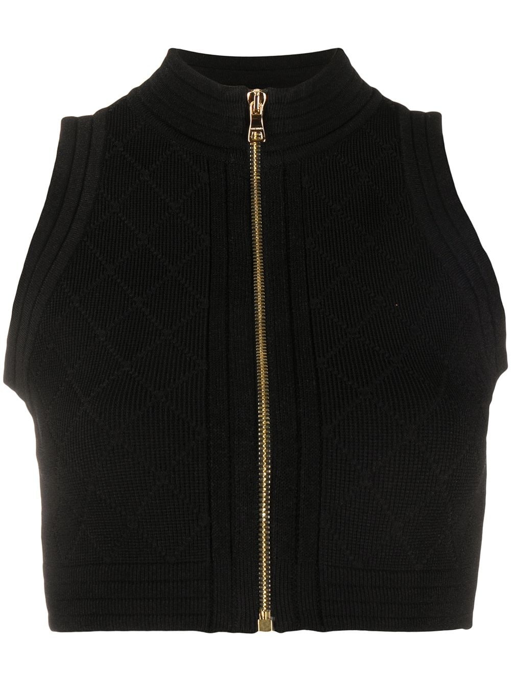 zip-up ribbed-knit top - 1