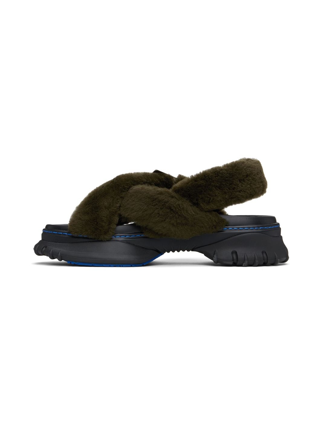 Green Shearling Pebble Sandals - 3