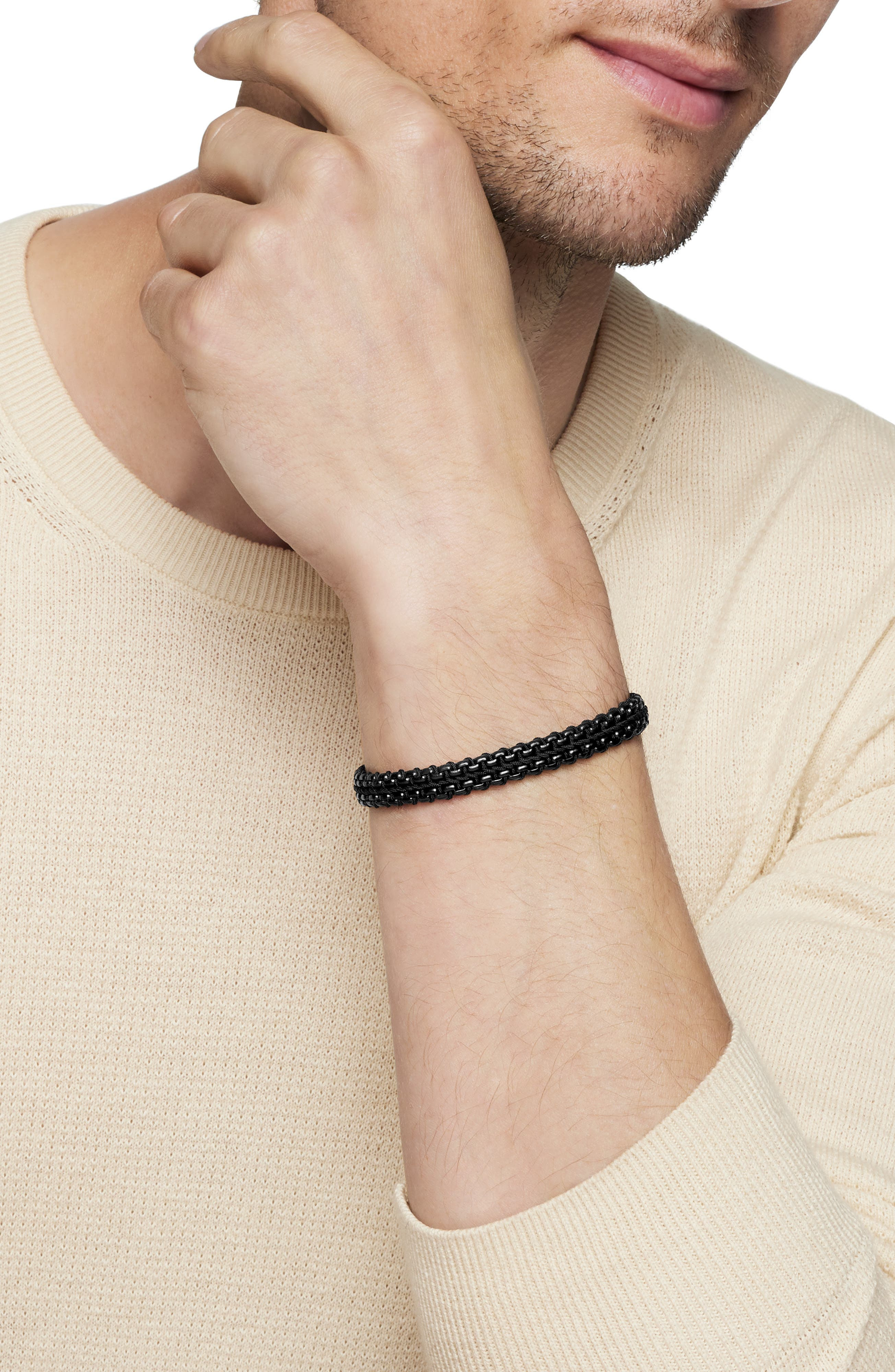 David Yurman Woven Box Chain Bracelet in Sterling Silver with Stainless Steel & Nylon, 10mm in Black - 2