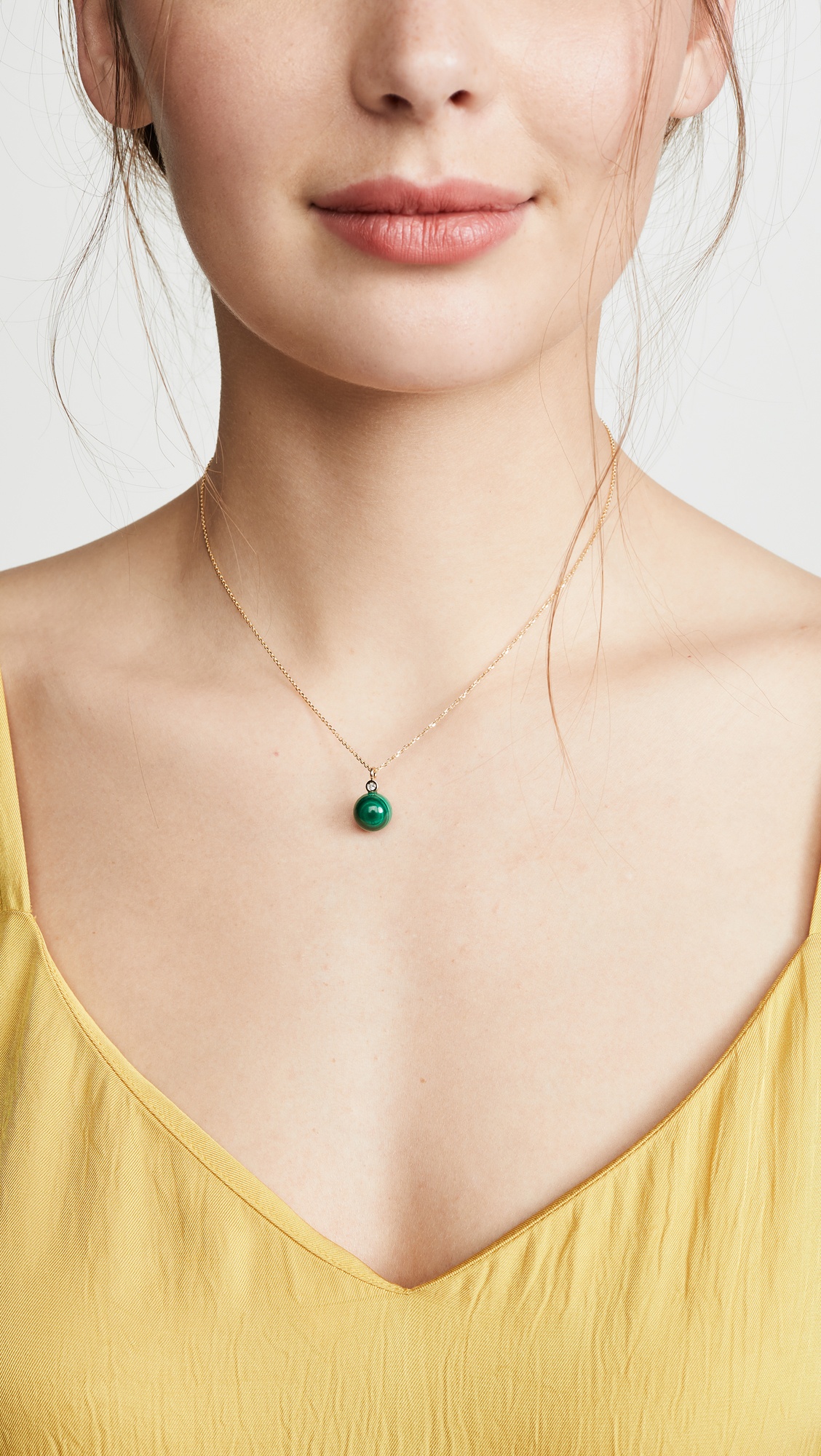 14k  Malachite and Diamond Dot Necklace - 2