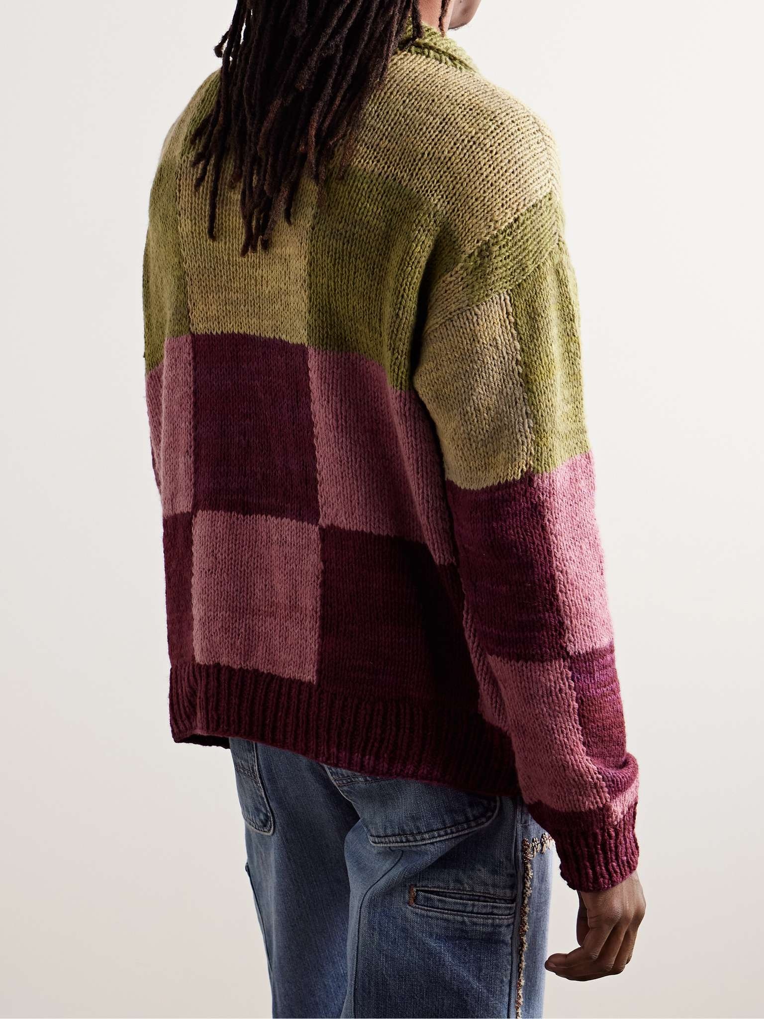 Patchwork Checked Wool Sweater - 3