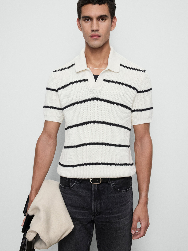 FRAME Striped Polo Sweater in Black Stripe outlook