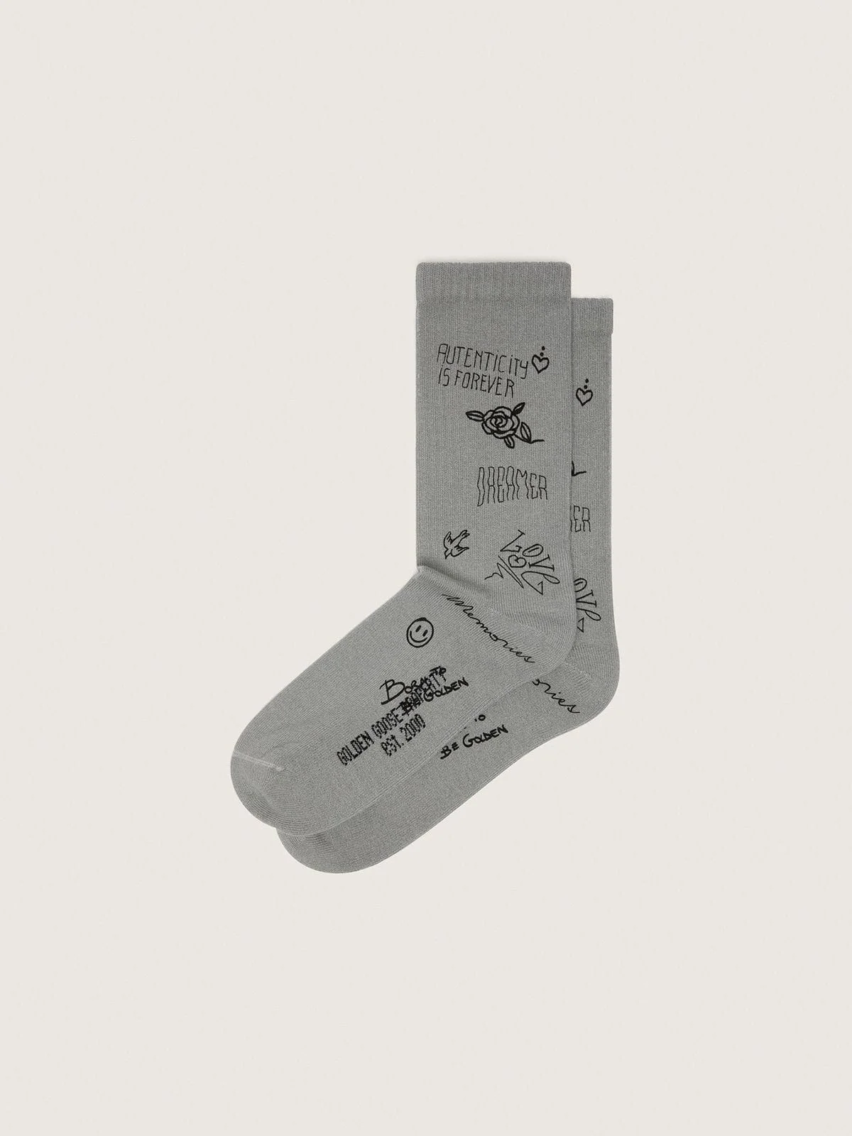 Gray ribbed socks with black scribble print - 1