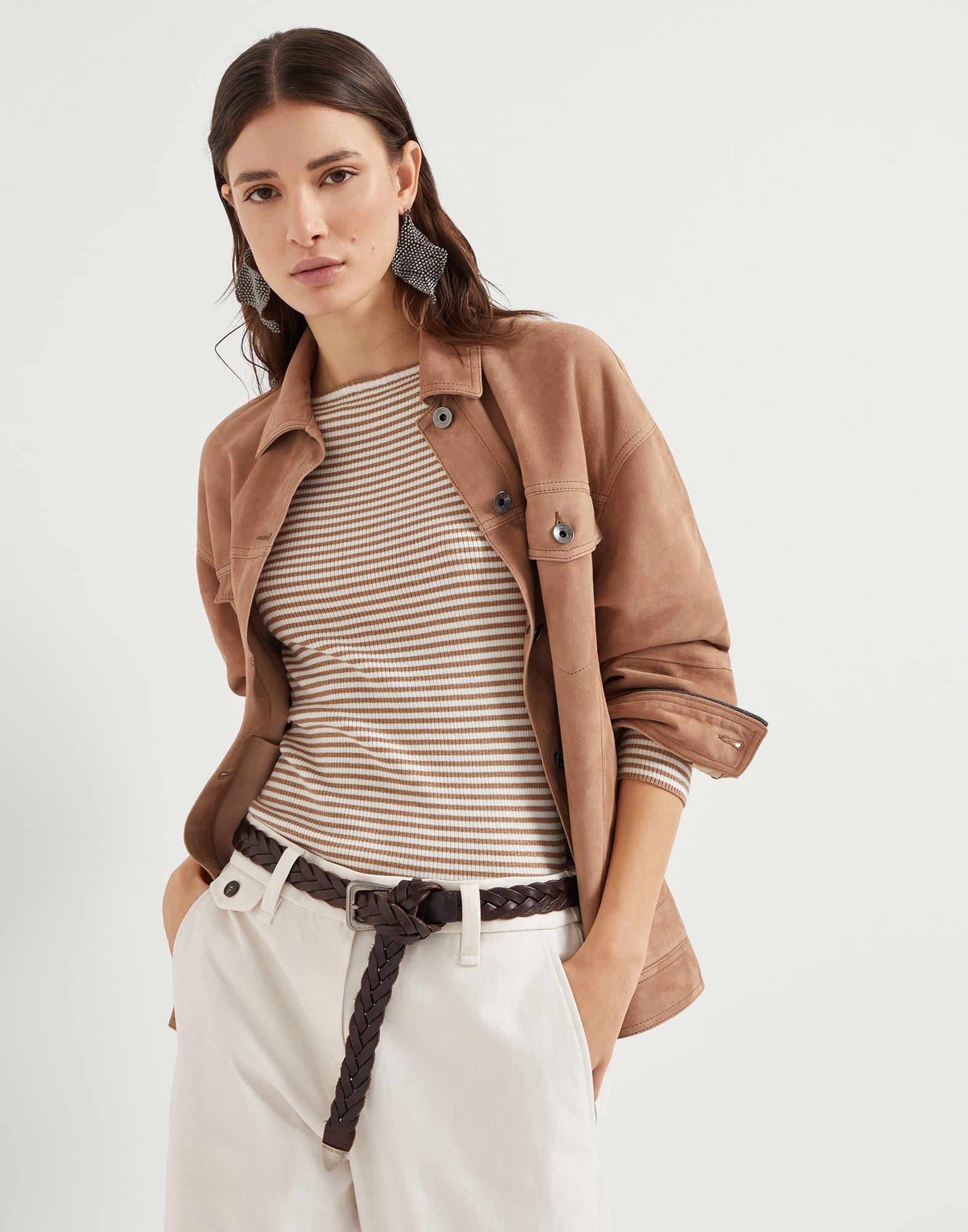 Couture suede four-pocket jacket with shiny cuffs - 4
