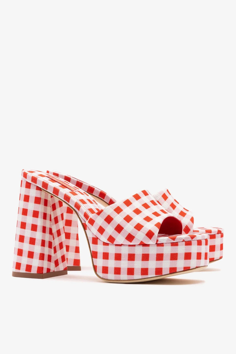 Dolly Platform Mule Scarlet Printed Raffia 3