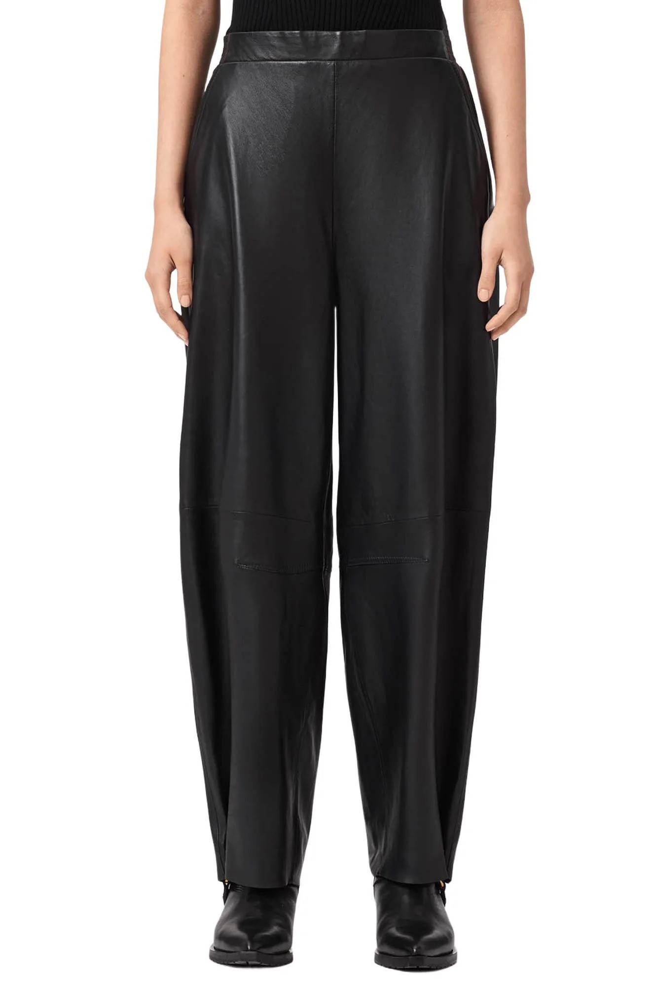 AllSaints Etta Barrel Leg Leather Pants in Black at Nordstrom - 1