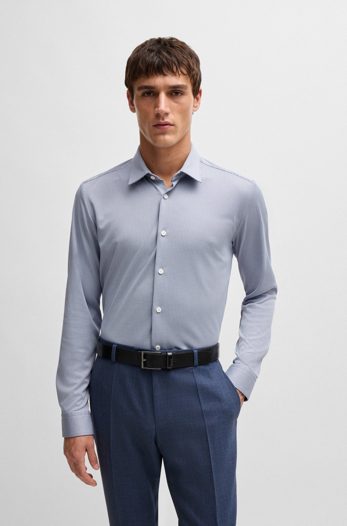 SLIM-FIT SHIRT IN PATTERNED PERFORMANCE FABRIC - 2