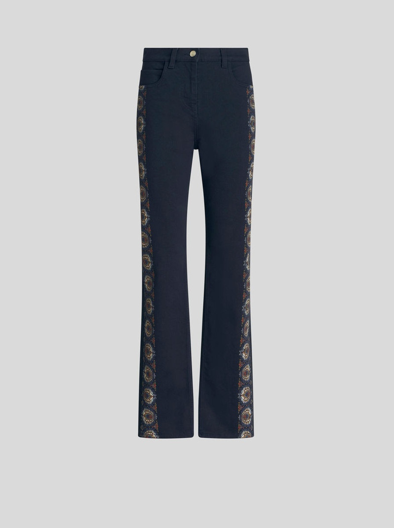 JEANS WITH FLORAL SIDE BANDS - 1