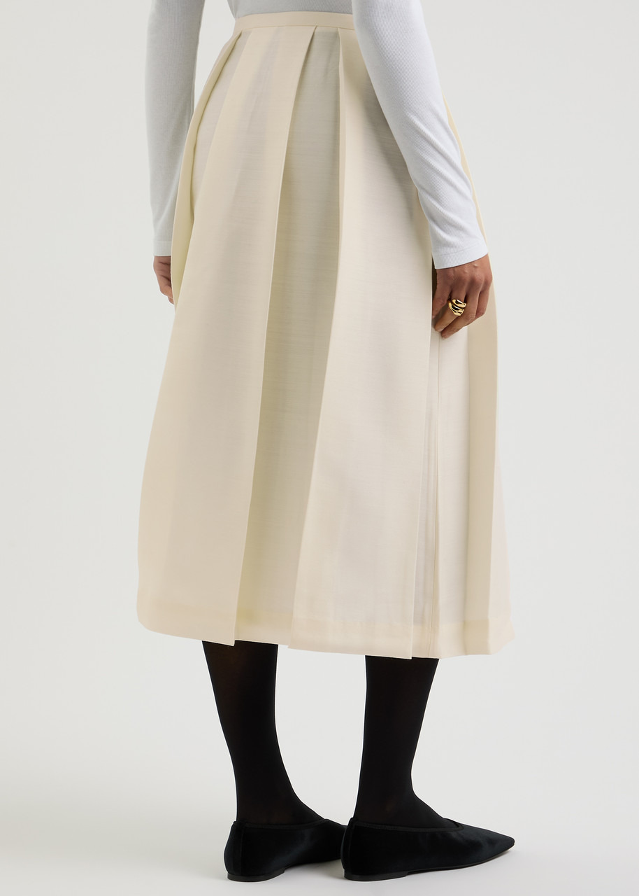 Toteme Pleated Wool and Silk-blend Midi Skirt - 3
