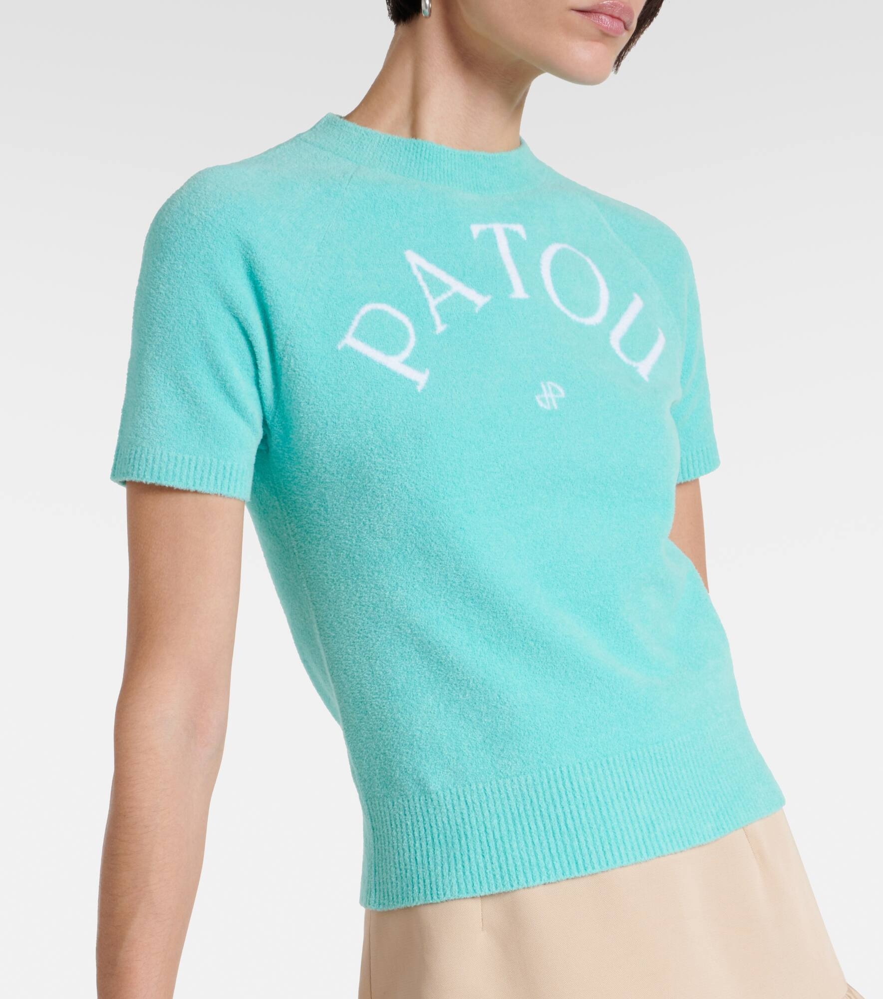 Logo knitted cotton-blend T-shirt - 5