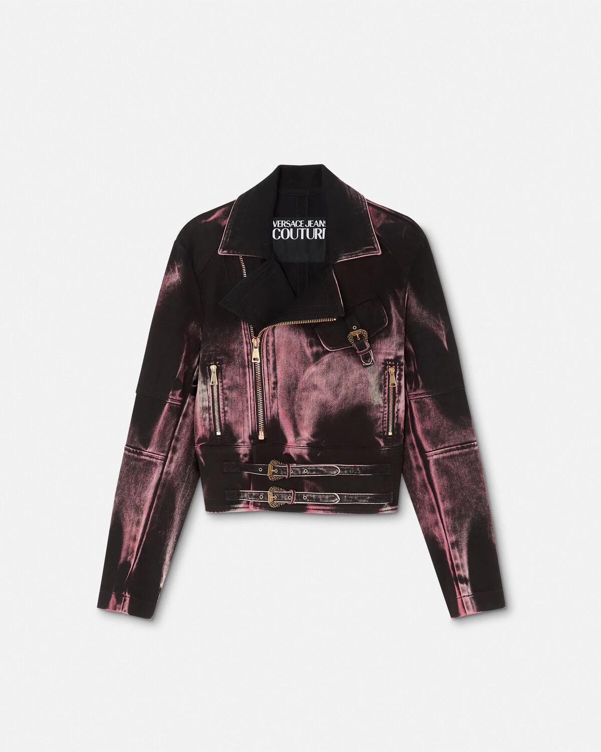 Baroque Buckle Denim Biker Jacket - 1