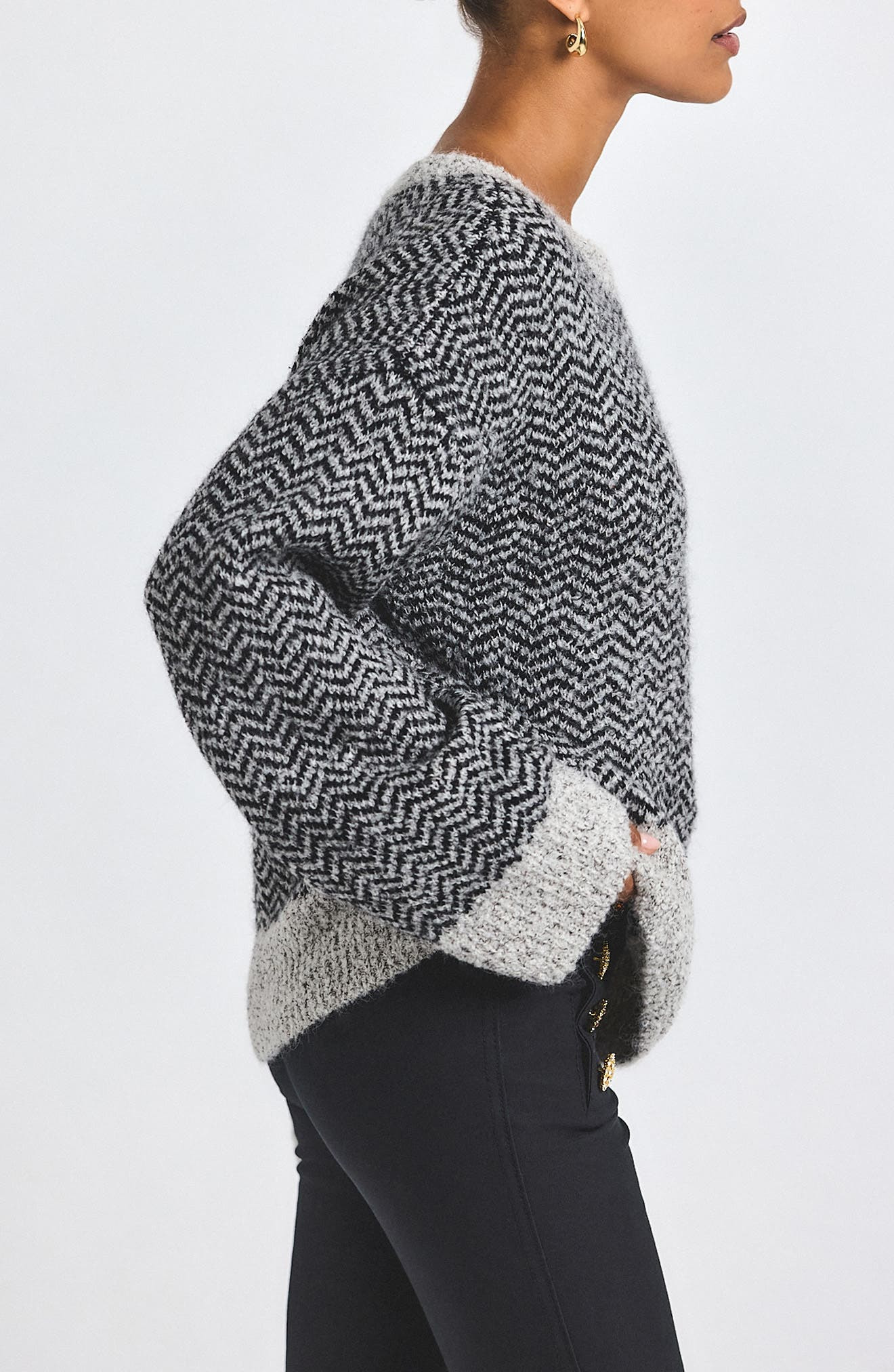 Derek Lam 10 Crosby Astrid Chevron Stripe Sweater in Ivory/Black at Nordstrom - 3