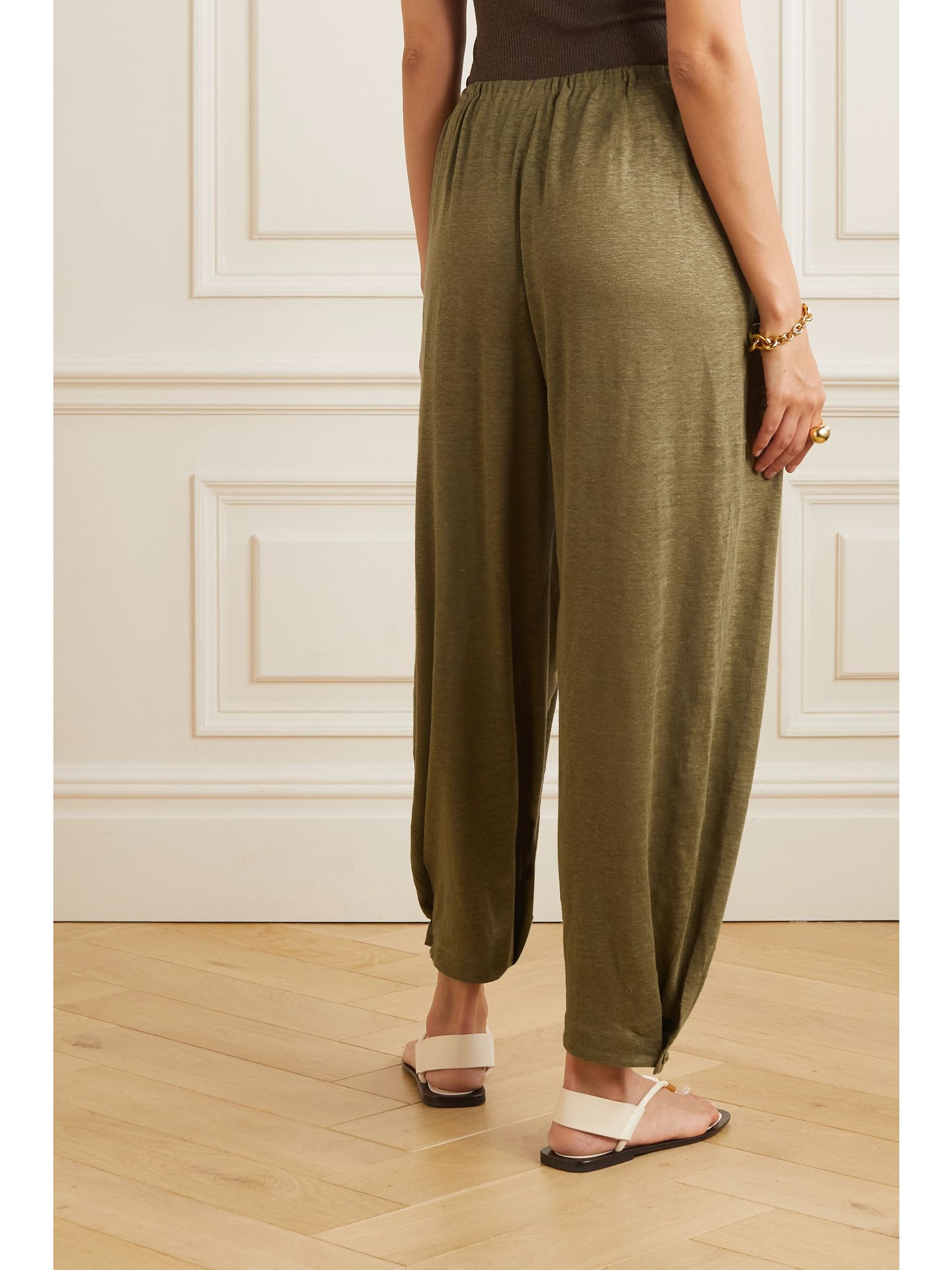 Linen tapered pants Dark green - 3