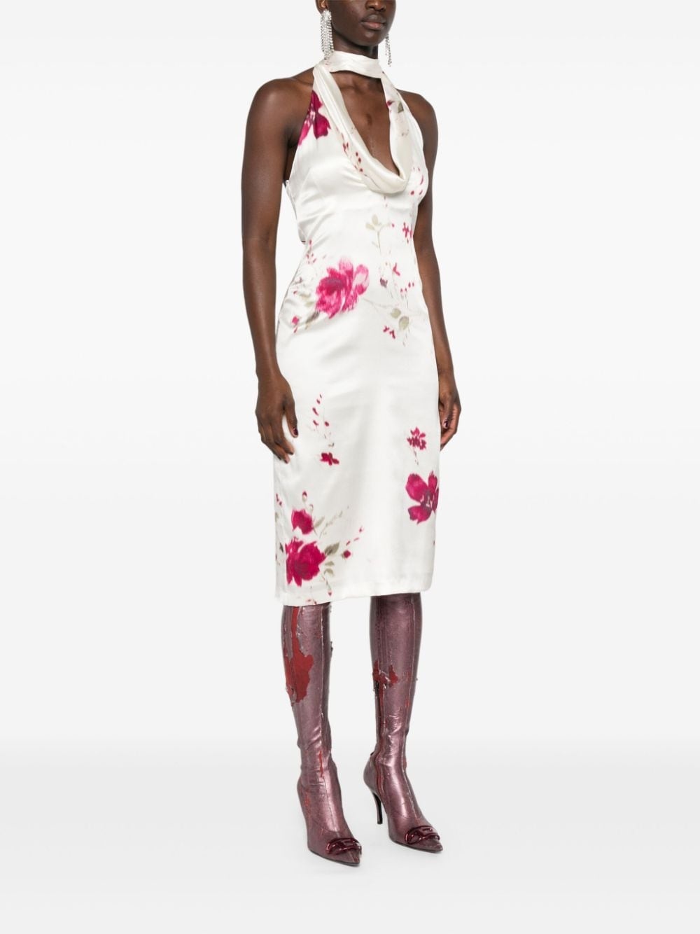 halterneck floral midi dress - 3