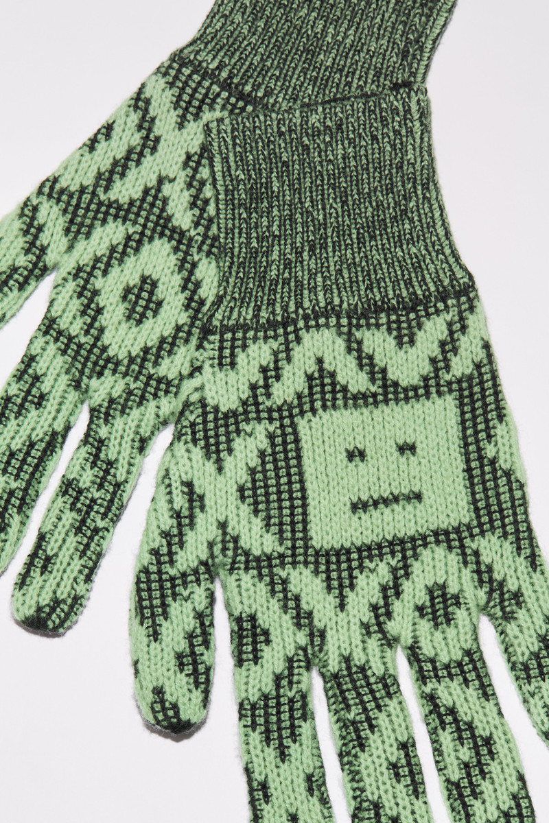 Face logo jacquard gloves - Black/spring green 4