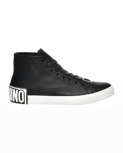 Moschino Men's Leather Logo High-Top Sneakers outlook