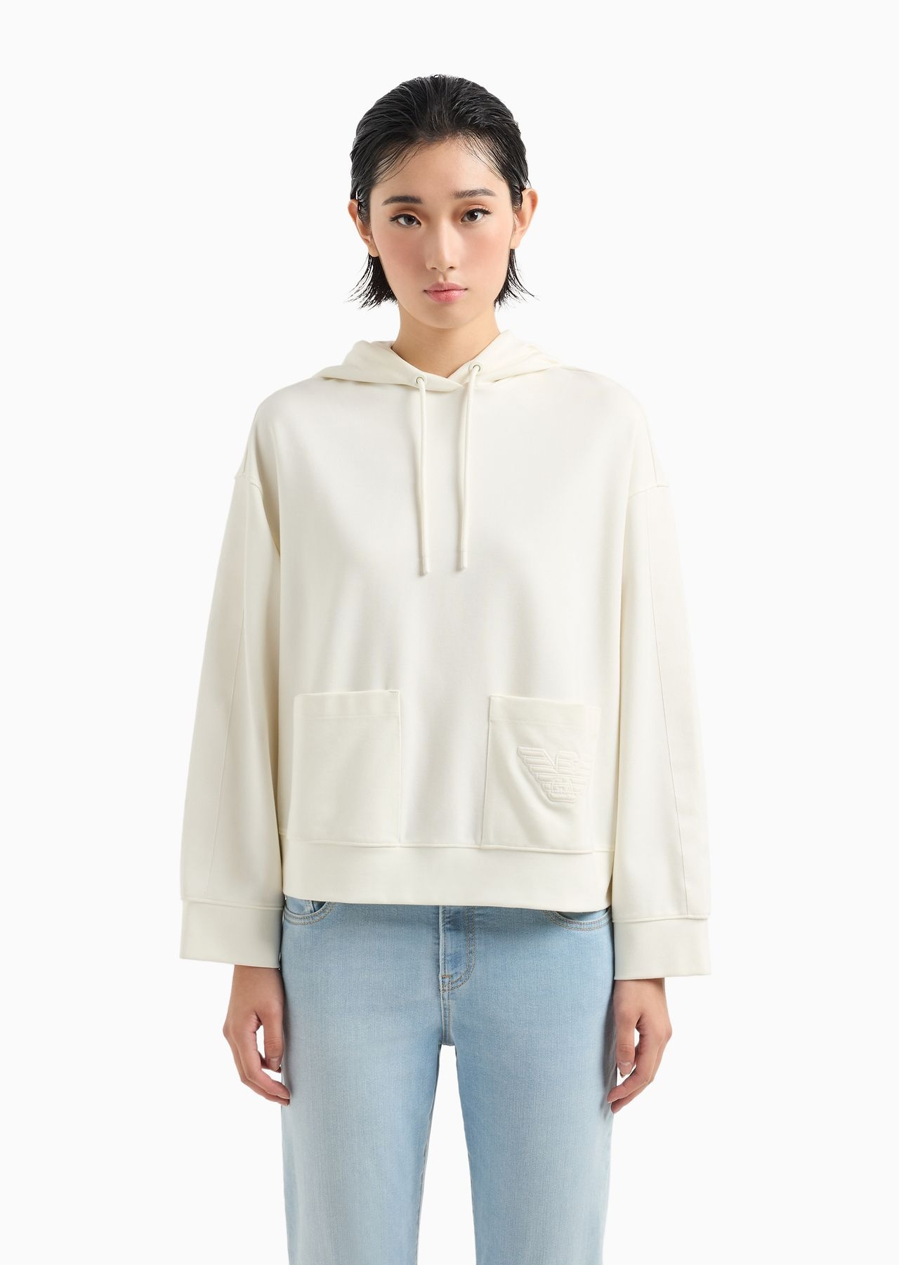 Hooded sweatshirt in Milano-stitch fabric with logo tape - 3