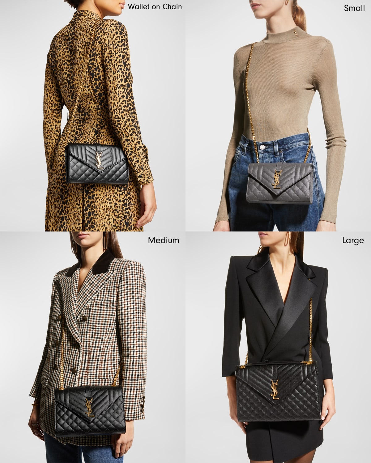 Envelope Triquilt YSL Wallet on Chain in Grained Leather - 2
