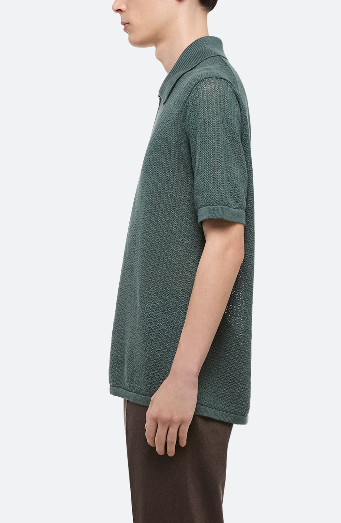 Helmut Lang Linen Zip Polo in Blue Green - 3