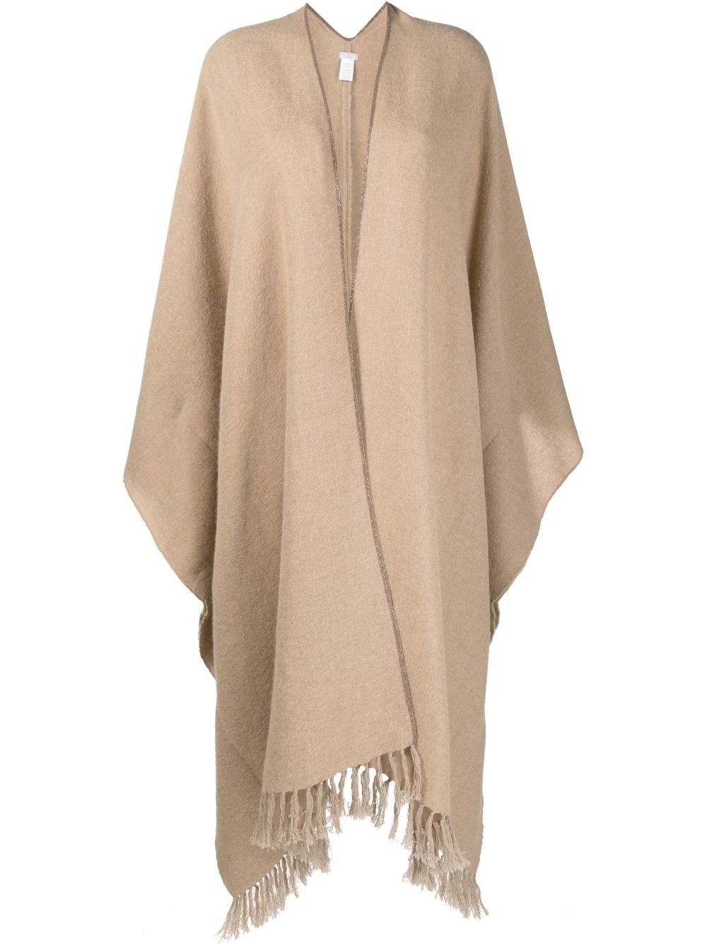 Monili-trim fringed poncho - 1