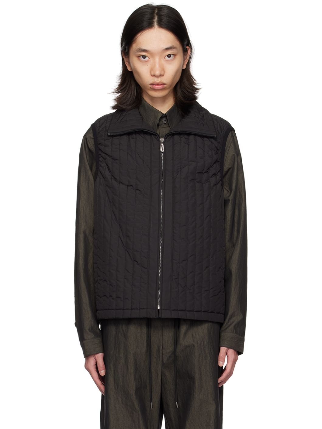 Black Quilted Vest - 1