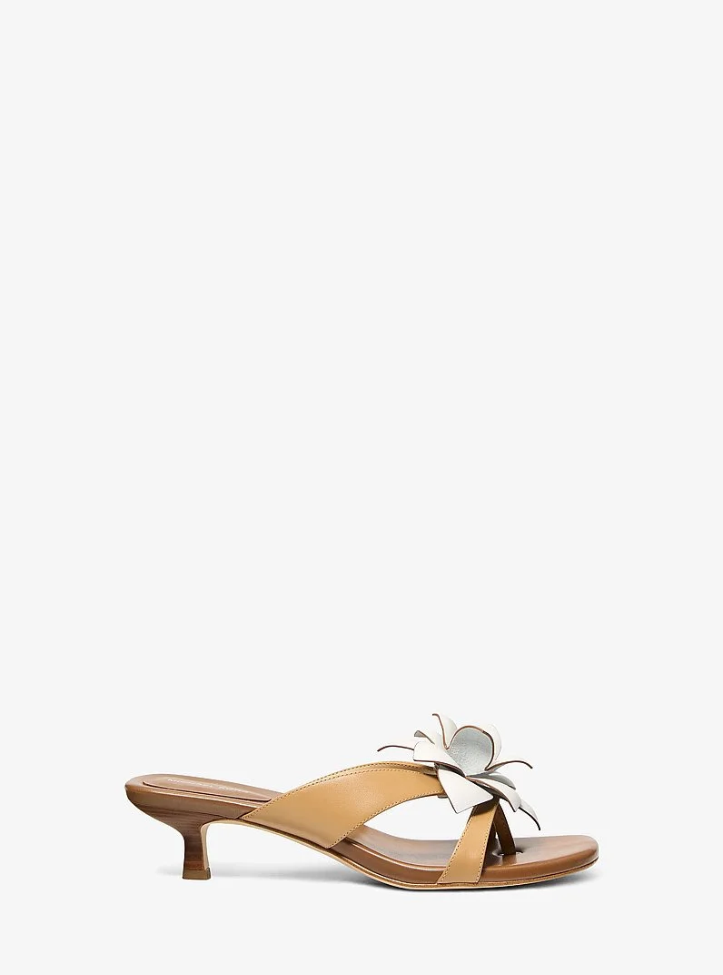 Jacie Floral Embellished Leather Kitten Heel Sandal - 1