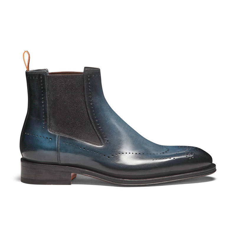 Men’s blue leather Chelsea brogue boot 1