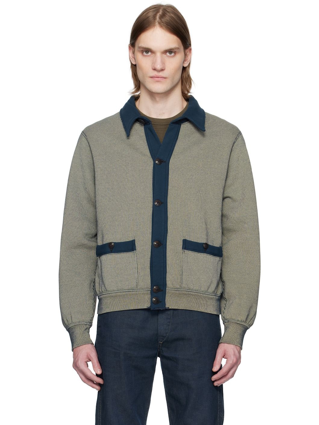 Navy Striped Jacquard-Knit Cardigan - 1