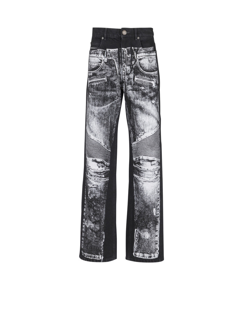 Loose-fit denim jeans with a biker print 1