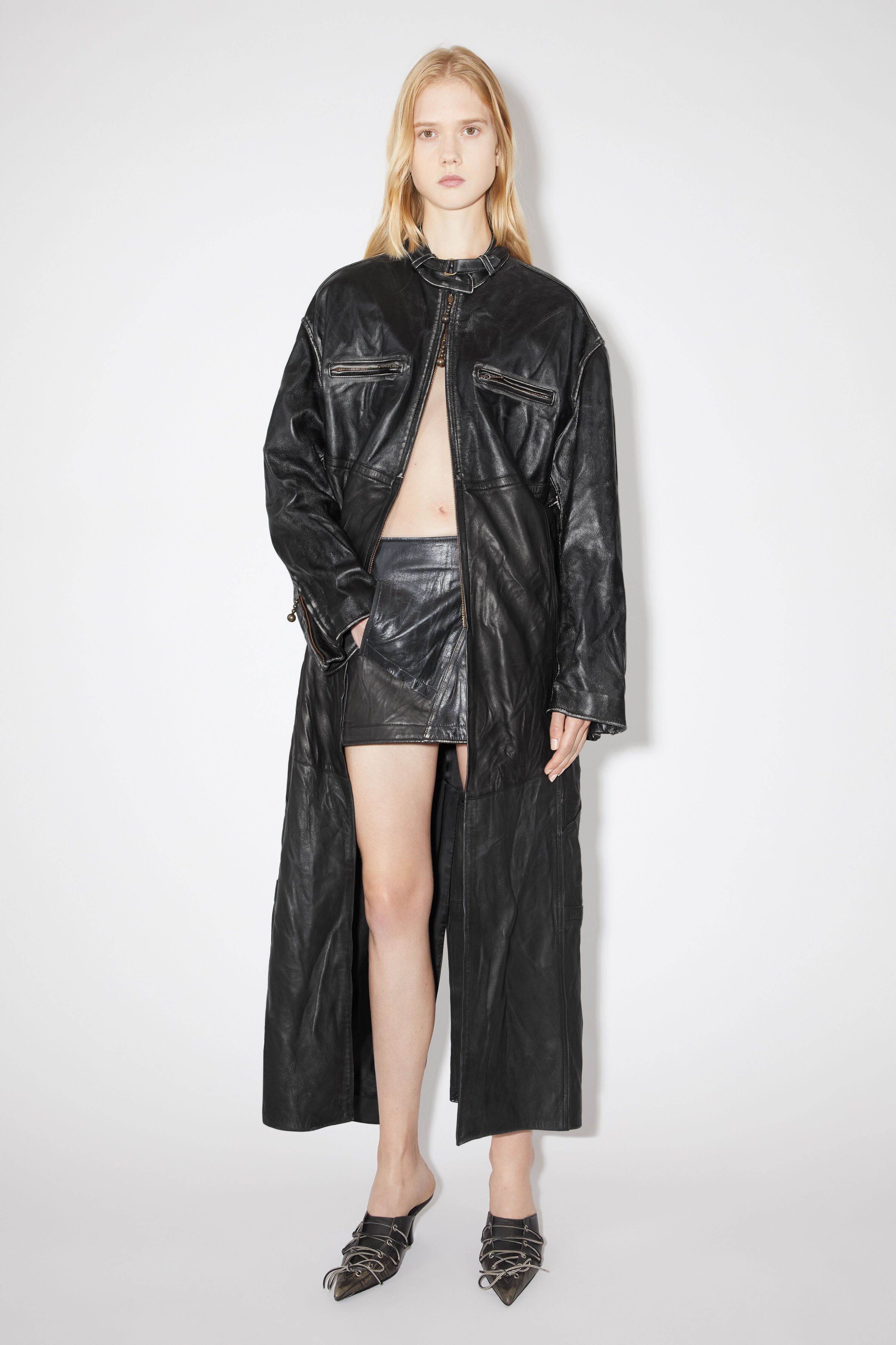 Long leather coat - Black - 2