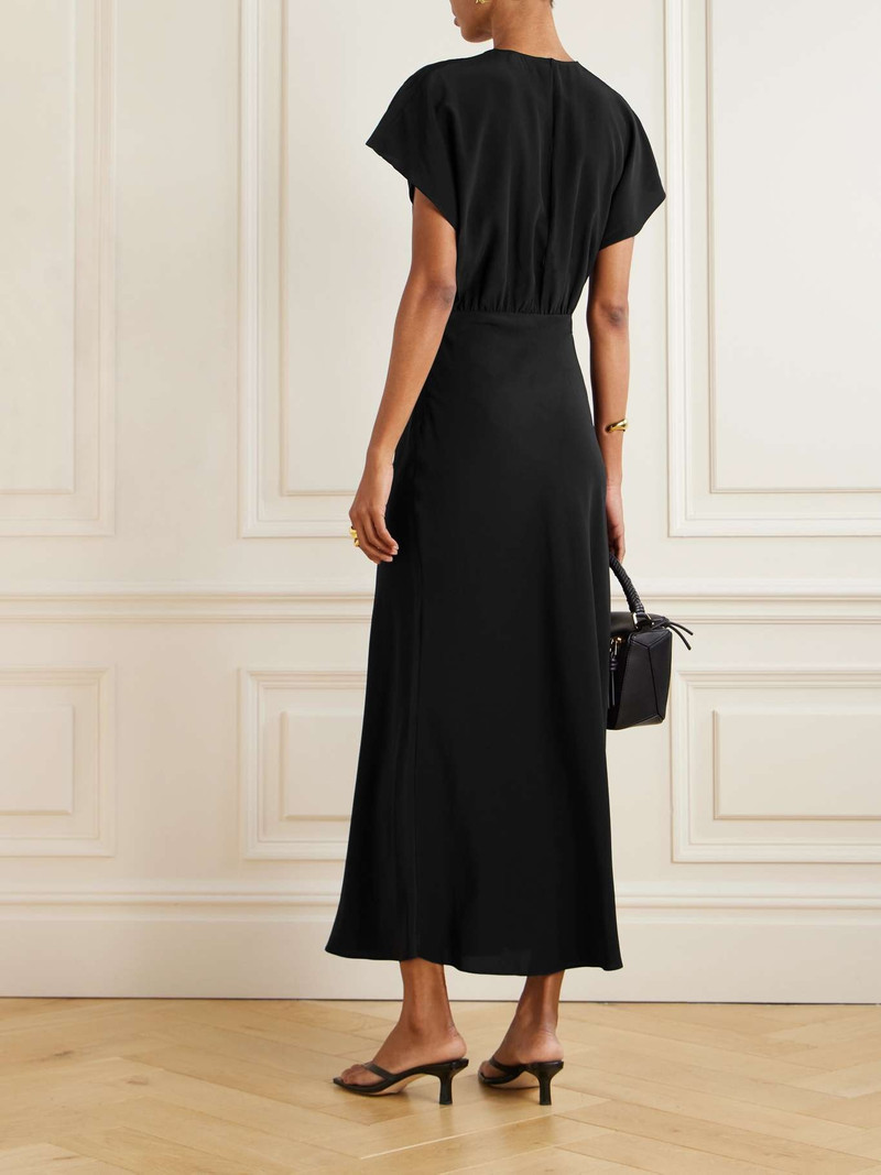 Gathered silk crepe de chine maxi dress Black 3