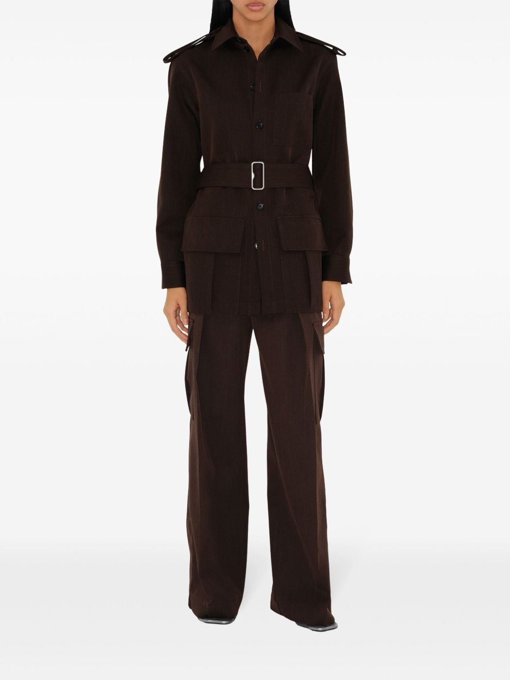 wide-leg wool cargo trousers - 2