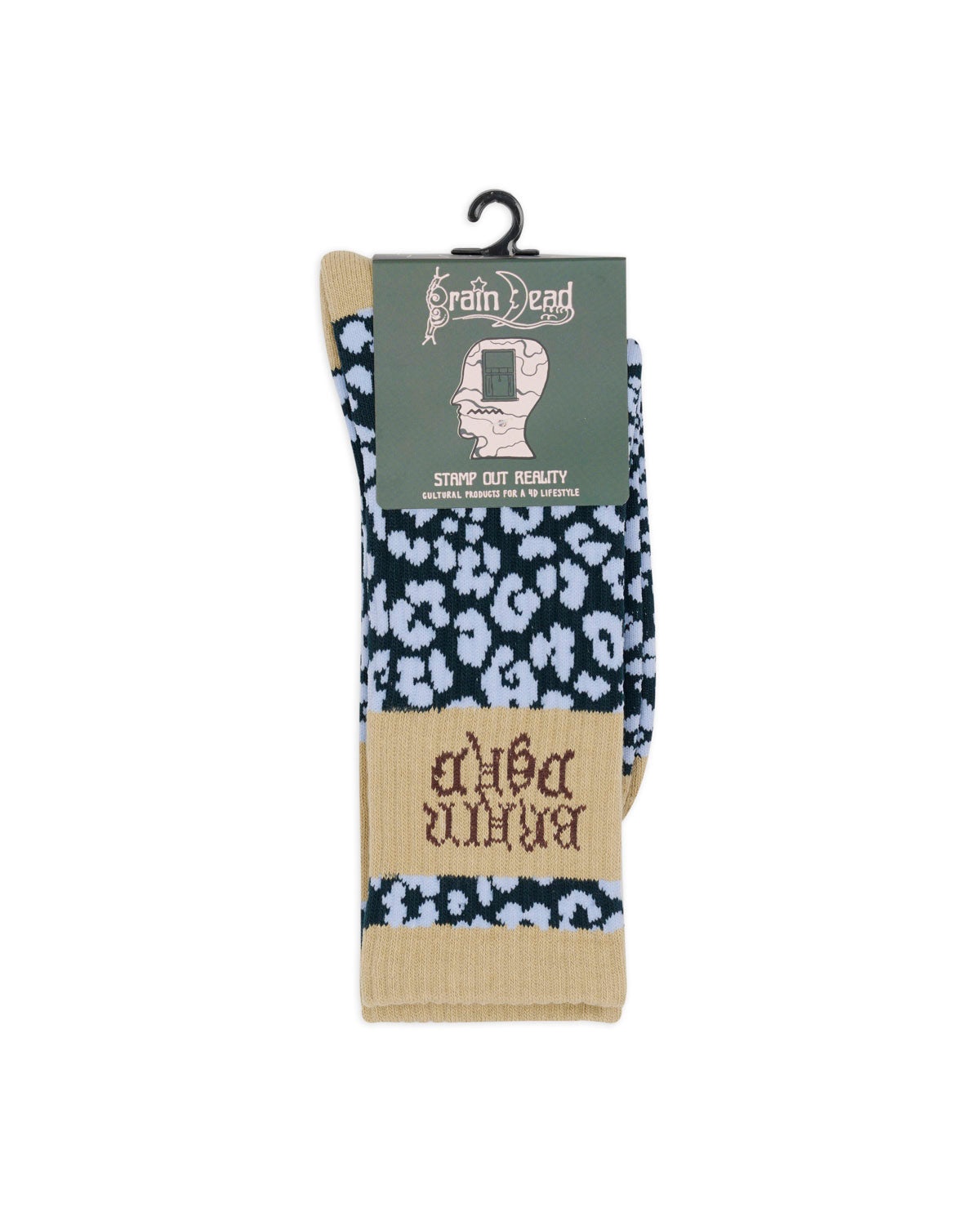 Paneled Logo Crew Socks - Blue Leopard/Khaki - 3