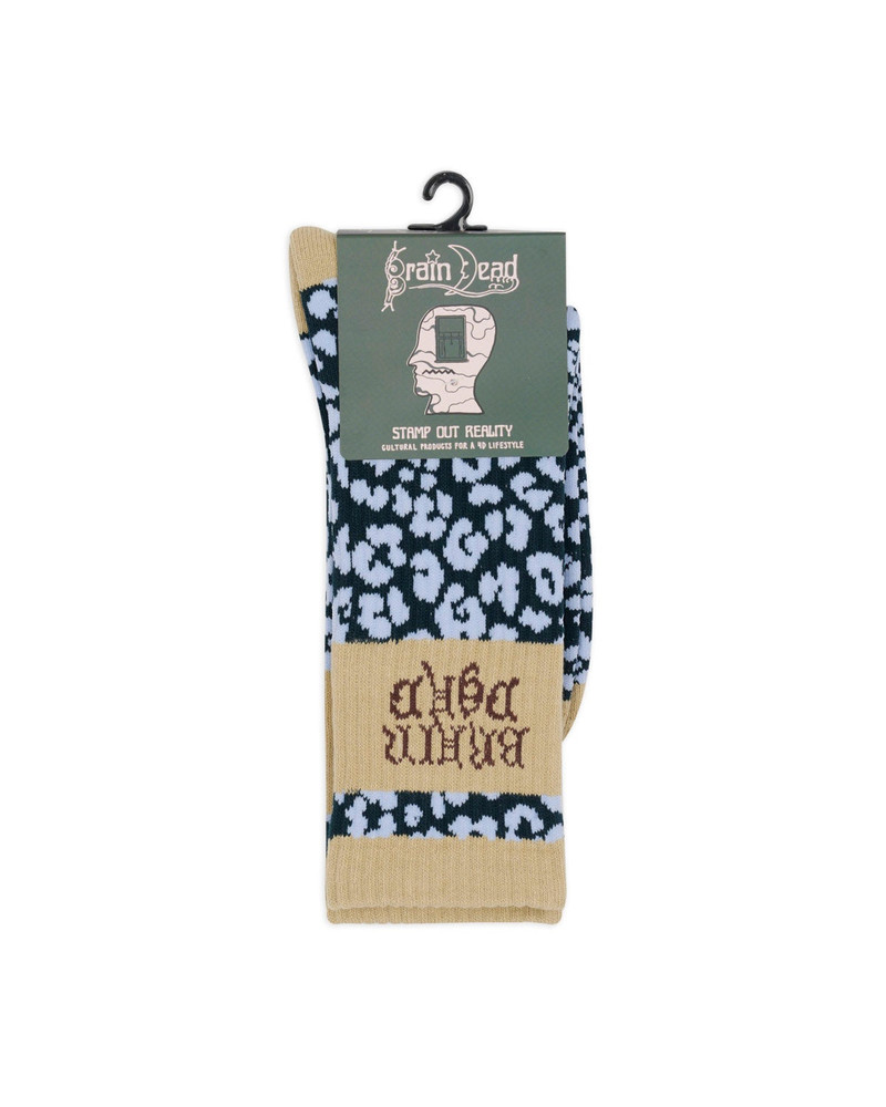 Paneled Logo Crew Socks - Blue Leopard/Khaki 3