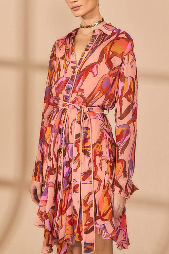 Rose Wild Horses Long Sleeve Mini Dress - 2