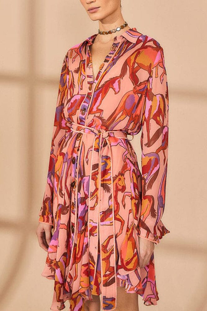 FARM RIO Rose Wild Horses Long Sleeve Mini Dress outlook