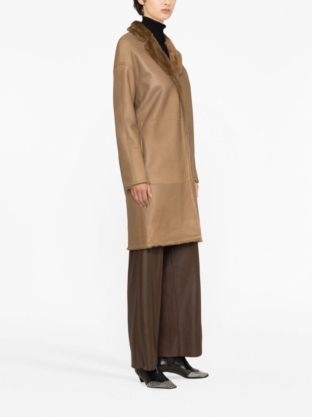 shearling belted single-breasted coat - 4