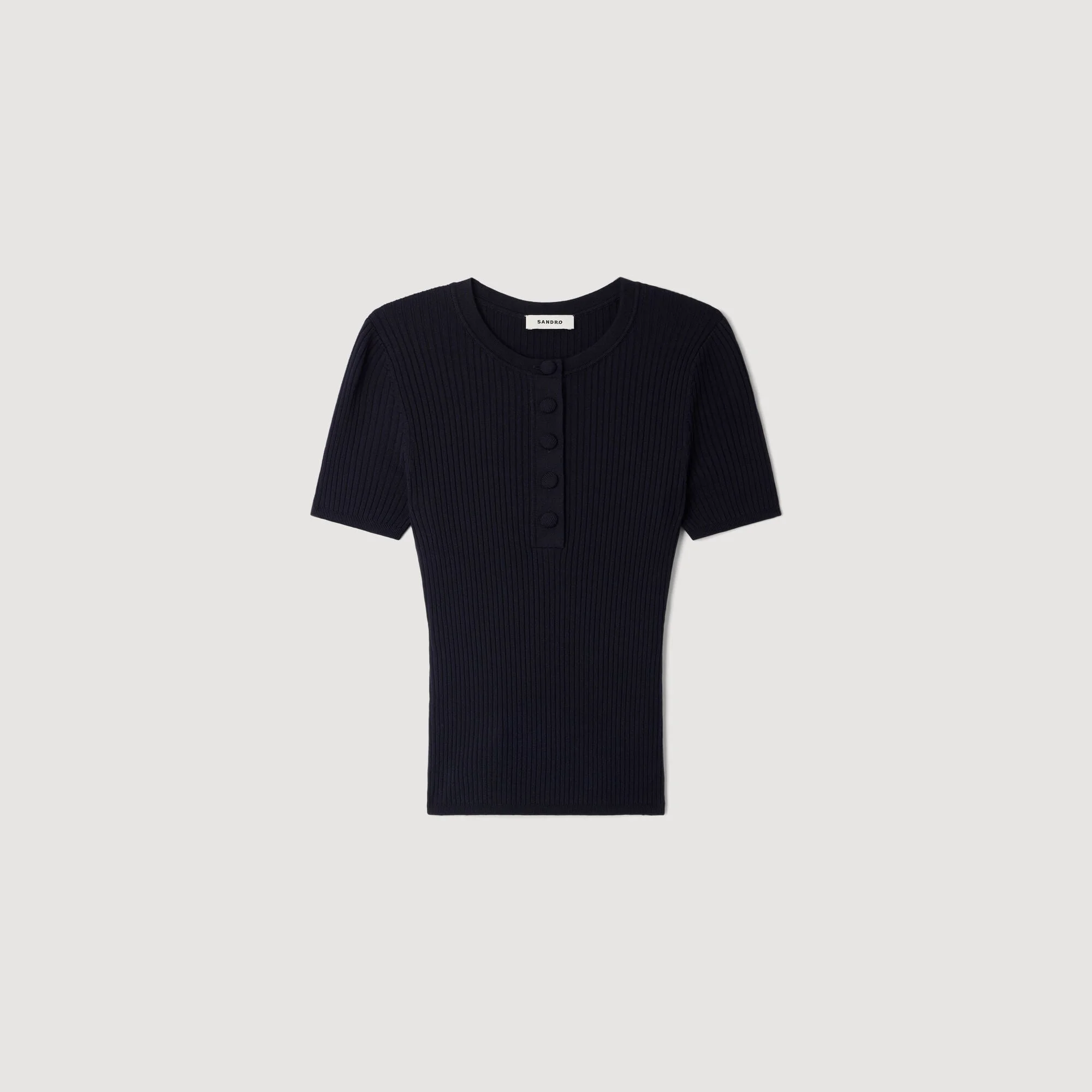RIBBED SHORT-SLEEVED KNIT TOP - 1