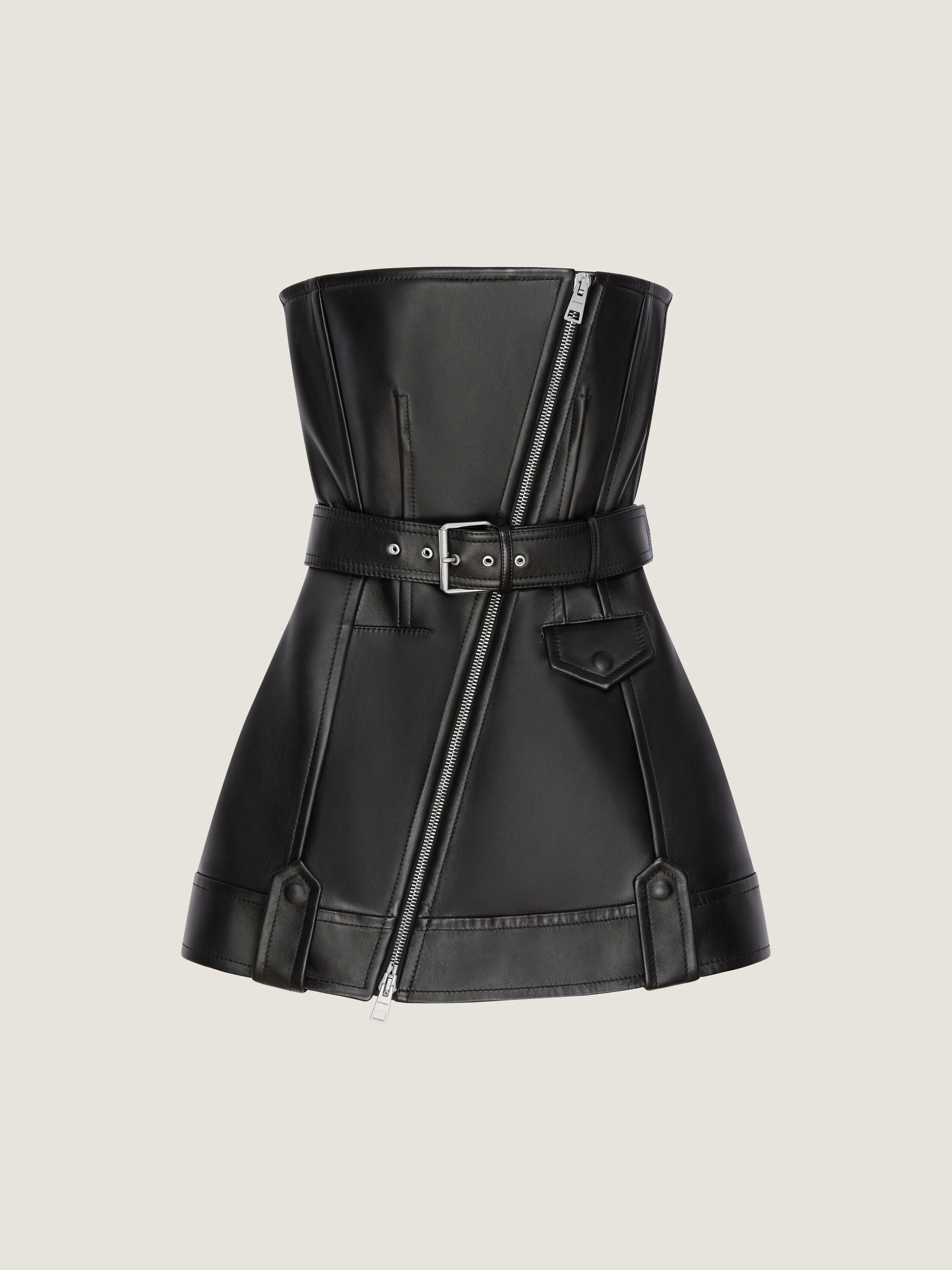 MINI BUSTIER BIKER DRESS IN LEATHER - 1