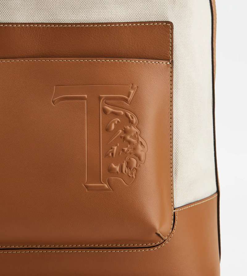 BACKPACK IN CANVAS AND LEATHER MEDIUM - BROWN, BEIGE 5