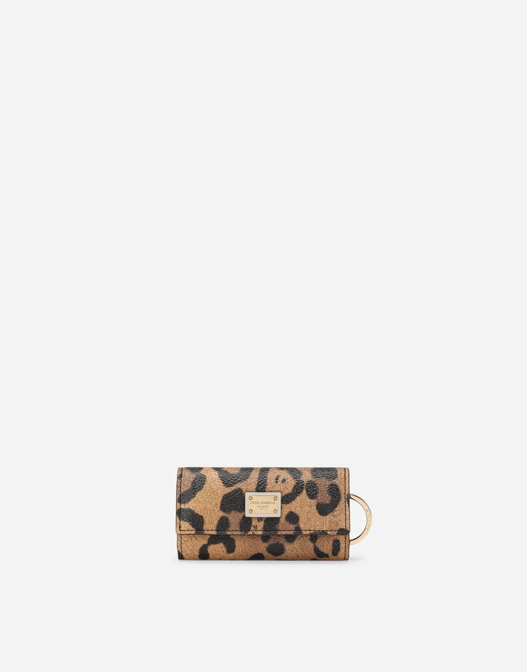 Leopard-print Crespo key chain with branded plate - 1