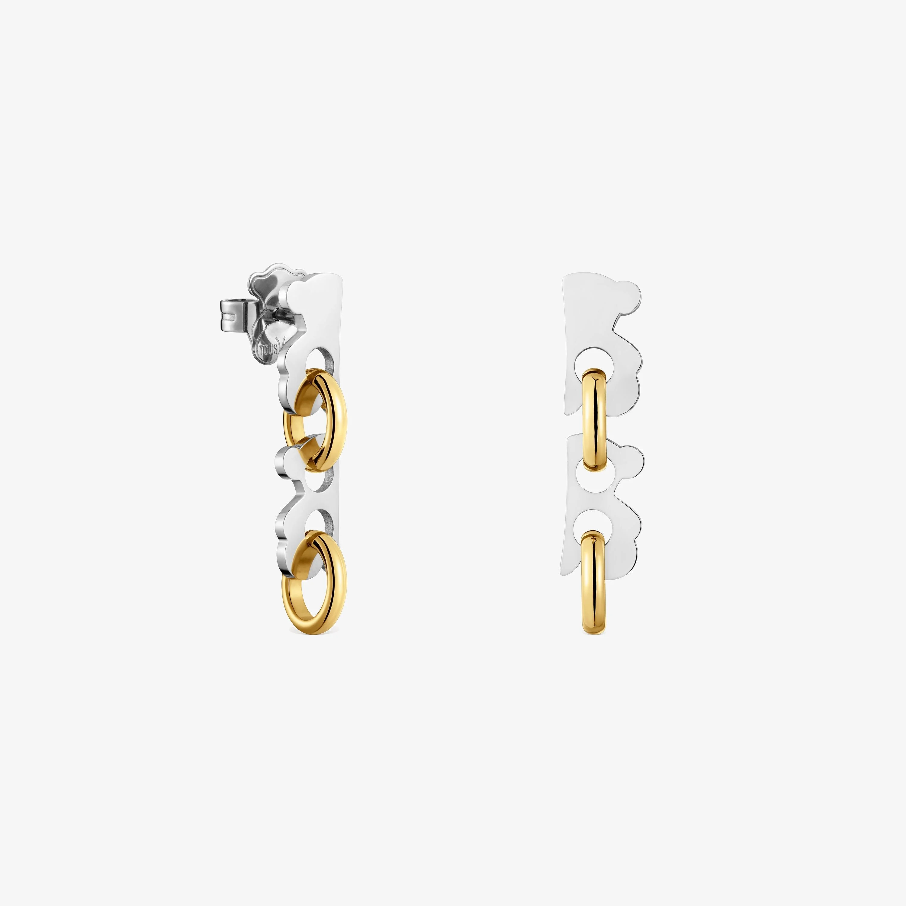 Short 30 mm two-tone steel bear Earrings TOUS Half Bear - 1