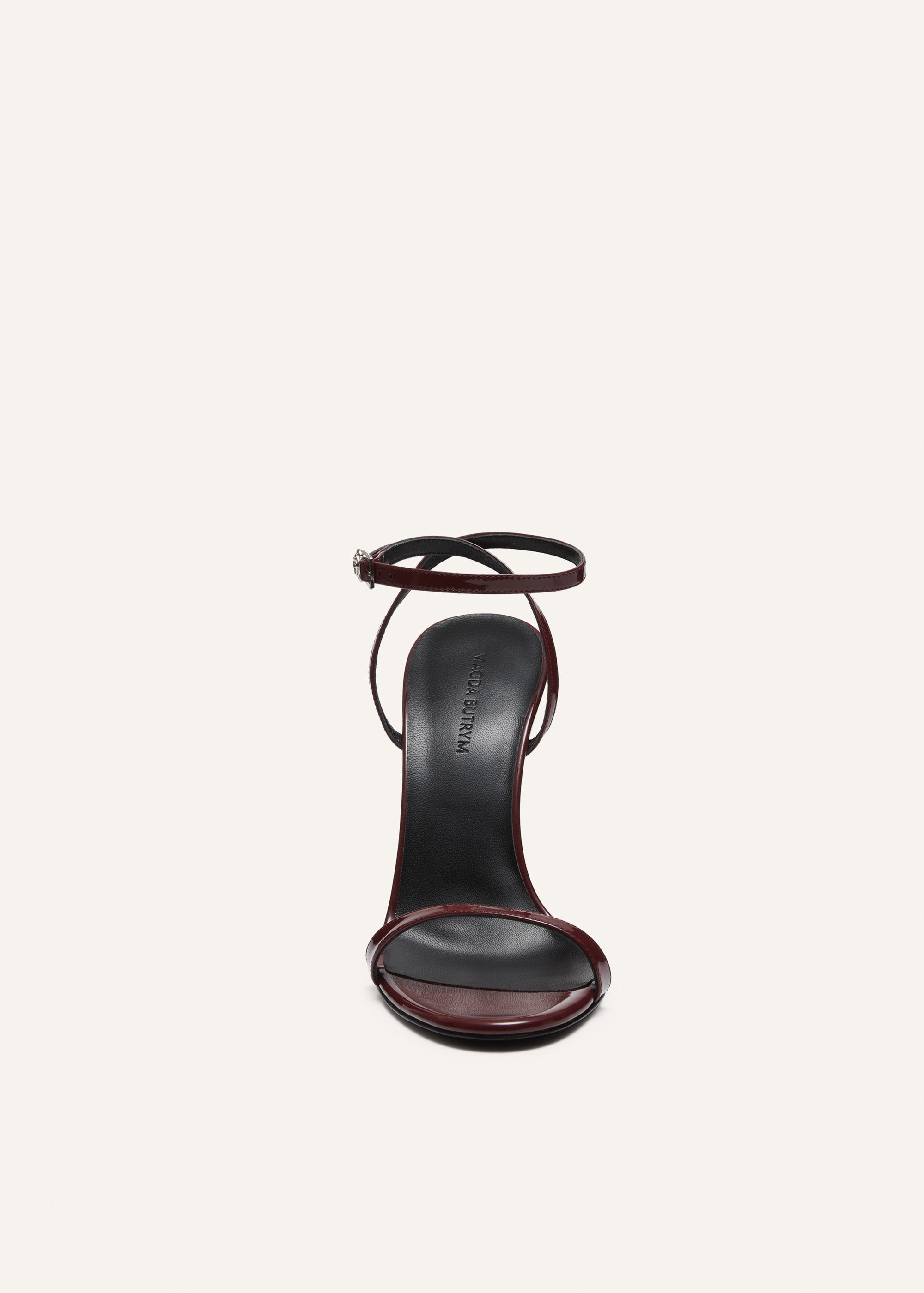 Inverted wedge strappy sandals in burgundy patent leather - 3