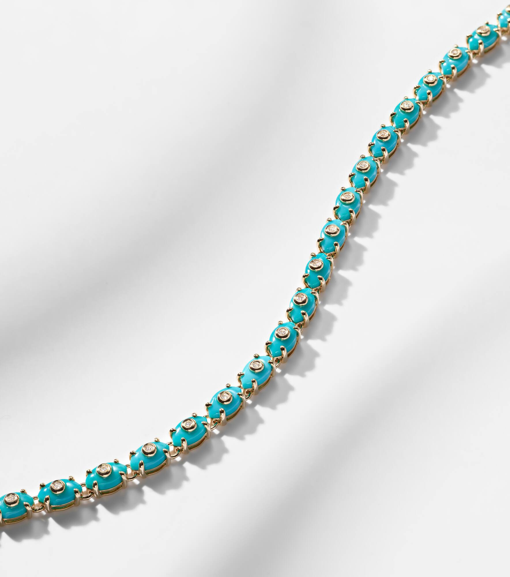 Eternity 14kt gold bracelet with turquoise and diamonds - 5