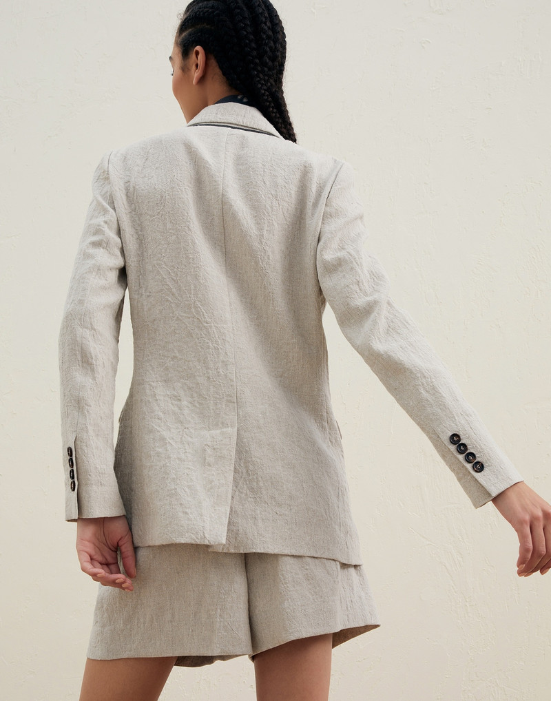 Wrinkled délavé linen blazer with monili and marine flower foulard 2