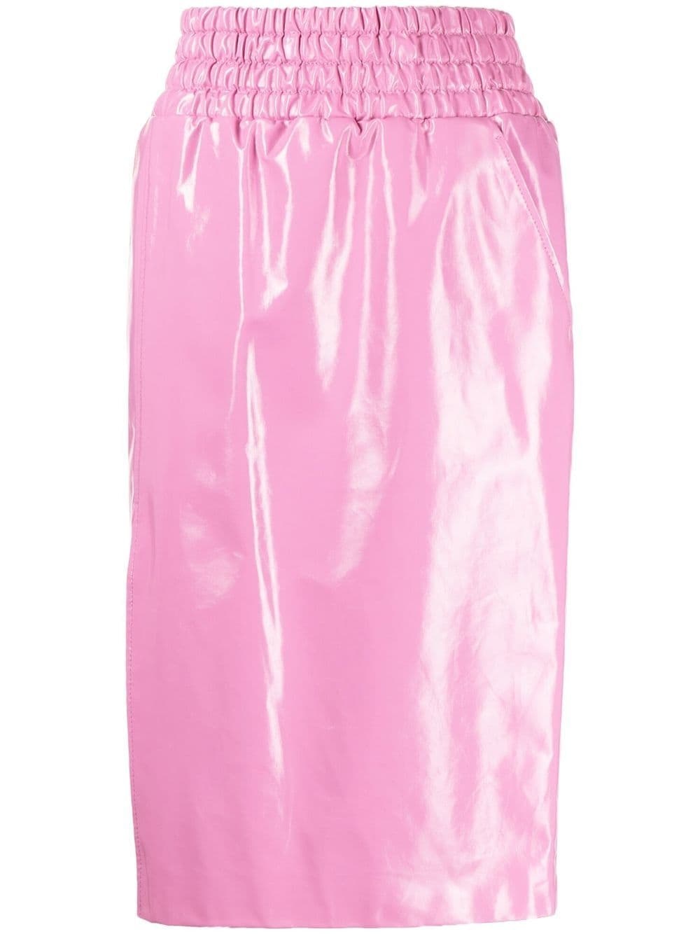 shiny textured leather midi skirt - 1