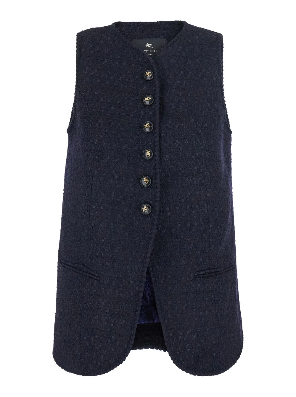 Etro Women Blue Sleeveless Round Neck Jacket With A-Line Design In Blend Wool Women - 1