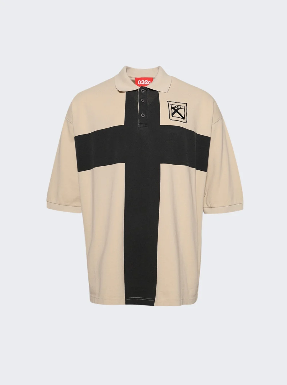 Fainting Cross Oversized Polo Shirt Sand - 1