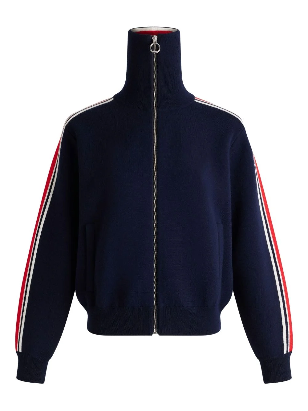 stripe-detail zip-up cardigan - 1